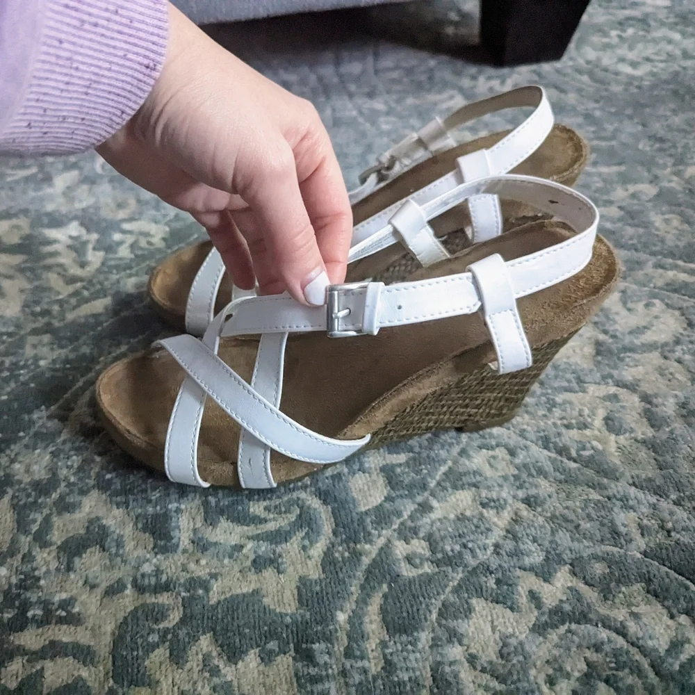 White Strappy Aerosoles Wedges - Picture 3 of 13